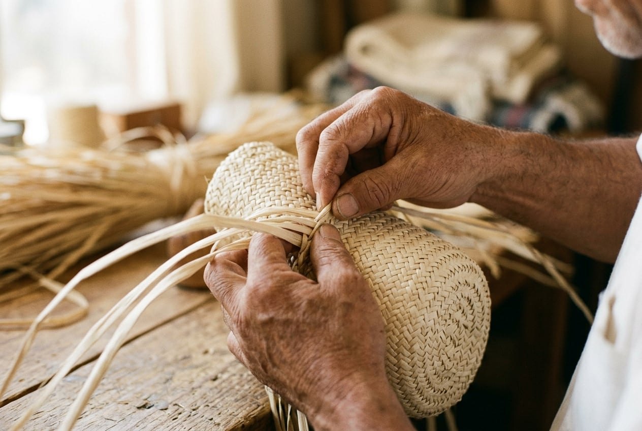 Artisan hands weaving palm